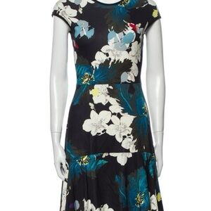 Erdem Blue Floral Print Knee- Length Dress
